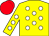 Yellow, white spots, red cap