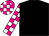 Black, magenta and white checked sleeves and cap