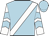 Light blue, white sash, white sleeves, light blue chevrons, light blue cap, bright yellow