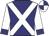 Navy blue, white crossed sashes, white sleeves, navy blue cuffs, quartered cap