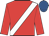 Red, white sash, royal blue cap