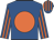 Royal blue, orange disc, striped sleeves and cap