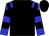 Black, blue epaulettes, blue sleeves, black hoops, black cap
