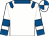 White, royal blue epaulettes, collar, armbands and cuffs, quartered cap