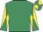 Emerald green, yellow and emerald green diabolo on sleeves, emerald green and yellow quartered cap