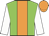Dayglo green, dayglo orange stripe, white sleeves, dayglo orange cap