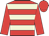 red, beige hoops, red sleeves and cap