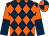 Dark blue & orange diamonds, halved sleeves, quartered cap