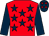 Red, dark blue stars and sleeves, dark blue cap, red stars