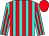 Turquoise and red stripes, red cap