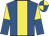 Royal blue, yellow stripe, yellow and royal blue halved sleeves, royal blue and yellow quartered cap