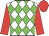 White, green diamonds, red arms, red cap