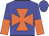 Blue, orange maltese cross, blue and orange halved sleeves, blue cap