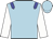 light blue body, blue epaulettes, white arms, light blue cap