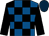 Royal blue and black check, black sleeves, dark blue cap