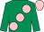 Emerald green, large pink spots, pink cap