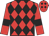 Red and black diamonds, red sleeves, black armlets and diamonds on cap