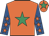 Orange, emerald green star, royal blue sleeves, orange stars, orange cap, emerald green star