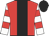 Red, black stripe, white and red hooped sleeves, black cap