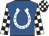 Royal blue, white horseshoe, black & white check sleeves & cap