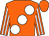 orange, large white spots, striped sleeves, orange cap