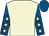 Beige, royal blue sleeves, beige stars, royal blue cap