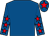 Royal blue, red stars on sleeves, royal blue cap, red star