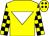 Yellow, white inverted triangle, black and yellow check sleeves, yellow cap, black diamonds