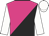 Magenta and black halved diagonally, white sleeves and cap