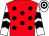 Red, black spots, white and black chevrons on sleeves, hooped cap