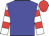 blue, white and red hooped sleeves, red cap