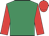 emerald green, red sleeves and cap