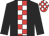 Black, red and white checked stripe, red and white checked cap