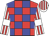 Red and blue checks, white and red striped sleeves, white armbands,striped cap