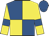 royal blue and yellow quartered, royal blue armlets on yellow sleeves, royal blue cap