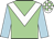 Light green, white chevron, light blue sleeves, white and light green check cap