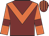Maroon body, orange chevron, orange arms, maroon armlets, maroon cap, orange striped