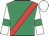 emerald green, red sash, emerald green armlets on white sleeves, white cap