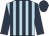 light blue and dark blue stripes, dark blue sleeves and cap