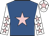 Royal blue, pink star, white sleeves, pink stars, white cap, pink star