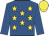Royal blue, yellow stars, royal blue sleeves, yellow cap