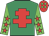Emerald green,red cross of lorraine,green slvs,red stars,red cap,green spots