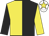 Black & yellow halved, sleeves reversed, white cap, yellow star