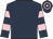 Dark blue, pink hooped sleeves and cap