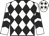 White & black diamonds, black chevrons on sleeves, white cap, black stars