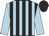 Light blue and black stripes, light blue sleeves, black cap