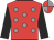 Red, grey spots, black sleeves, red and grey quartered cap