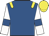 Royal blue, yellow epaulets, white sleeves, royal blue armlets, yellow cap
