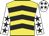 Yellow, black chevrons, white sleeves, black stars, white cap, black stars