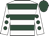 White, dark green hoops, white sleeves, dark green spots, dark green cap